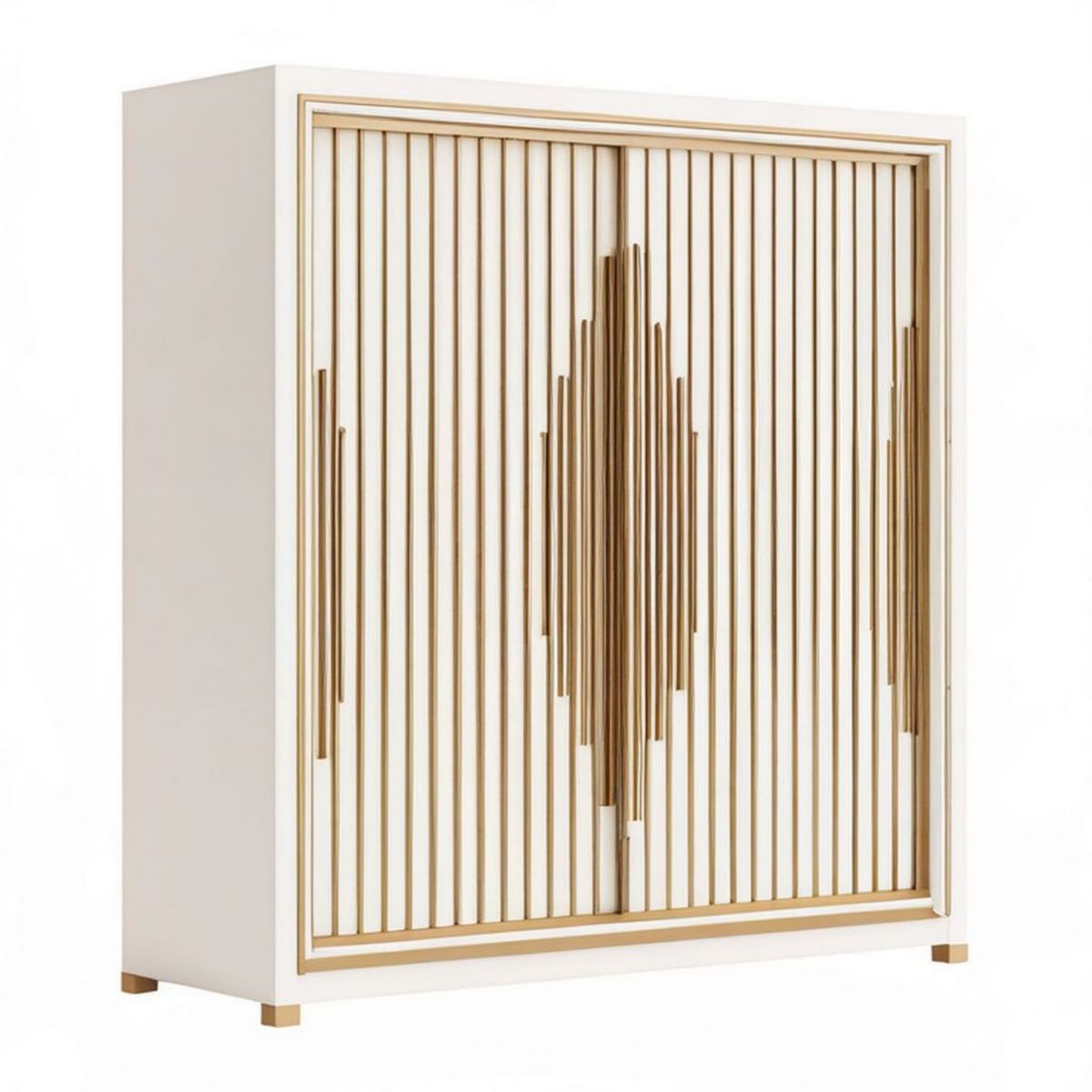 2-türiger Kleiderschrank aus MDF in Weiss/Gold, 120 x 55 x 200 cm