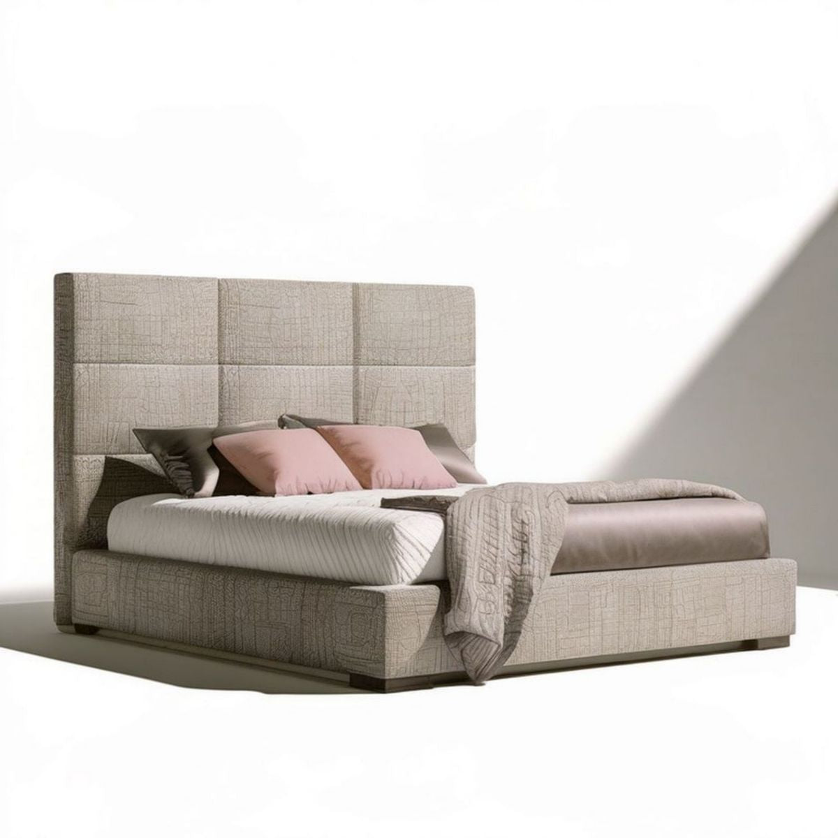 Gepolstertes Doppelbett 180 x 200 cm Beige mit Polyesterbezug