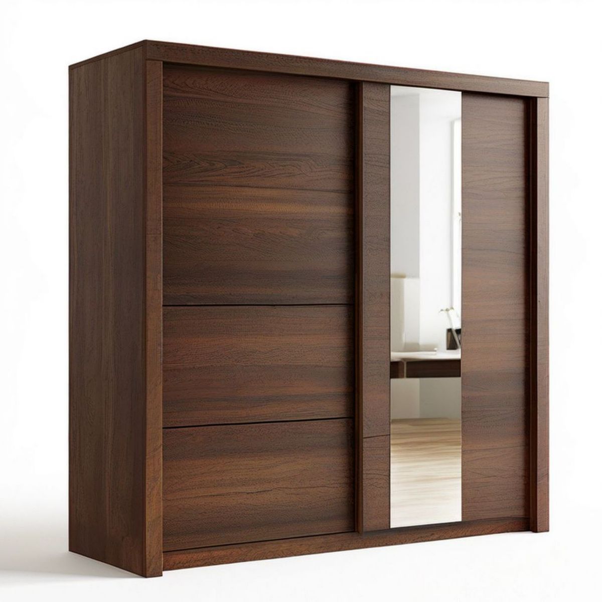 Schiebetürenschrank mit Spiegel, 200 x 60 x 220 cm, Walnussbraun