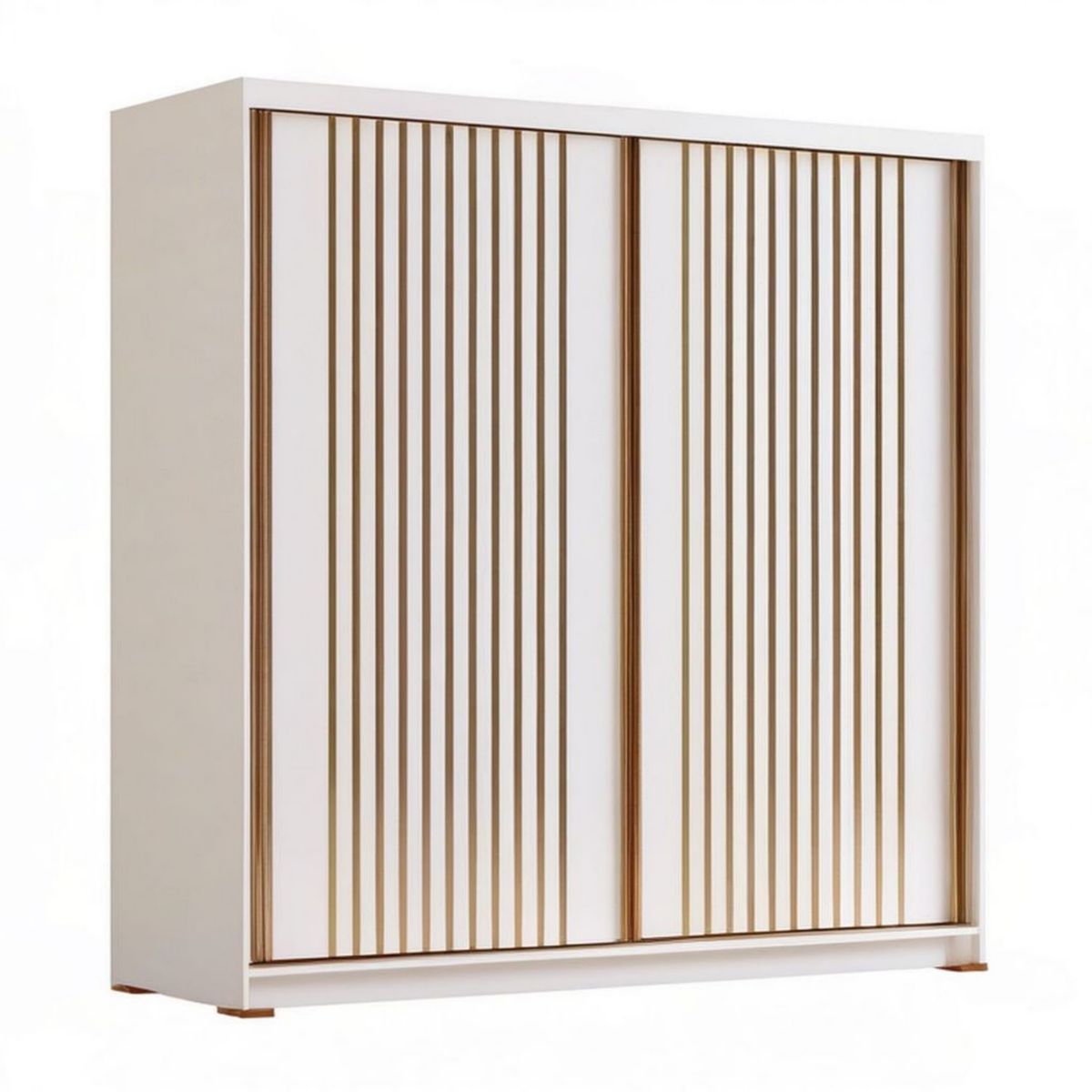 Schiebetürenschrank mit 2 Türen, 200 x 60 x 220 cm, Weiss/Gold