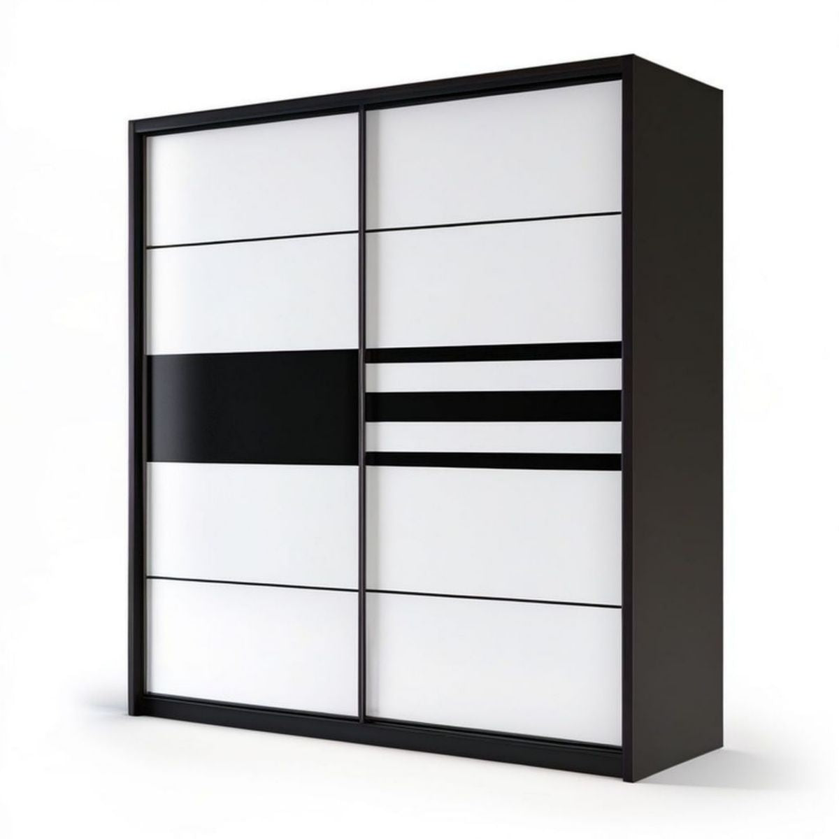 Schwebetürenschrank 180 x 60 x 220 cm in Schwarz/Weiss
