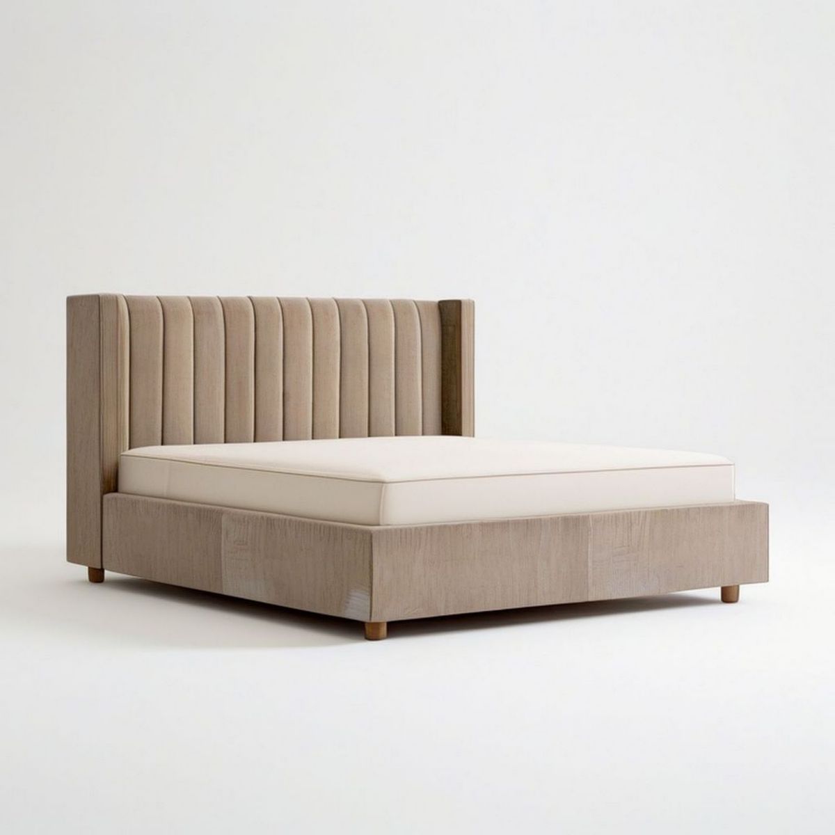 Doppelbett 180 x 200 cm Beige/Naturholz mit gepolstertem Kopfteil