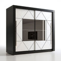 Schwebetürenschrank mit 2 Spiegeltüren, Schwarz/Weiss, 200 x 60 x 200 cm