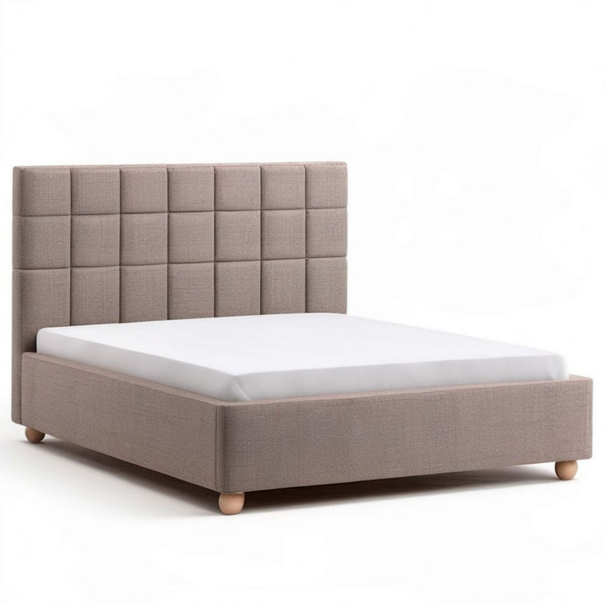 Polsterbett 160 x 200 cm in Taupe mit gepolstertem, quadratisch gestepptem Kopfteil