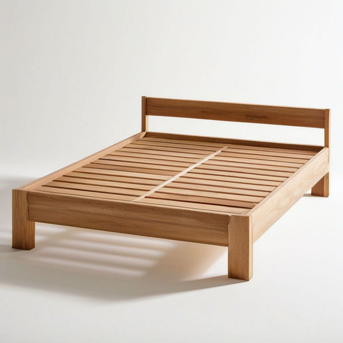 Doppelbett 160 x 200 cm aus massivem Eichenholz, Natur, mit Kopfteil und Lattenrost