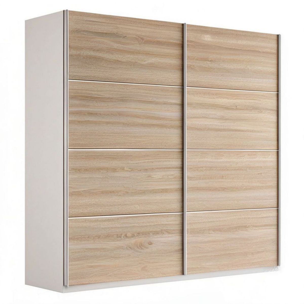 Schiebetürenschrank 180 x 200 x 60 cm in Sonoma-Eiche, Hellgrau und Silber
