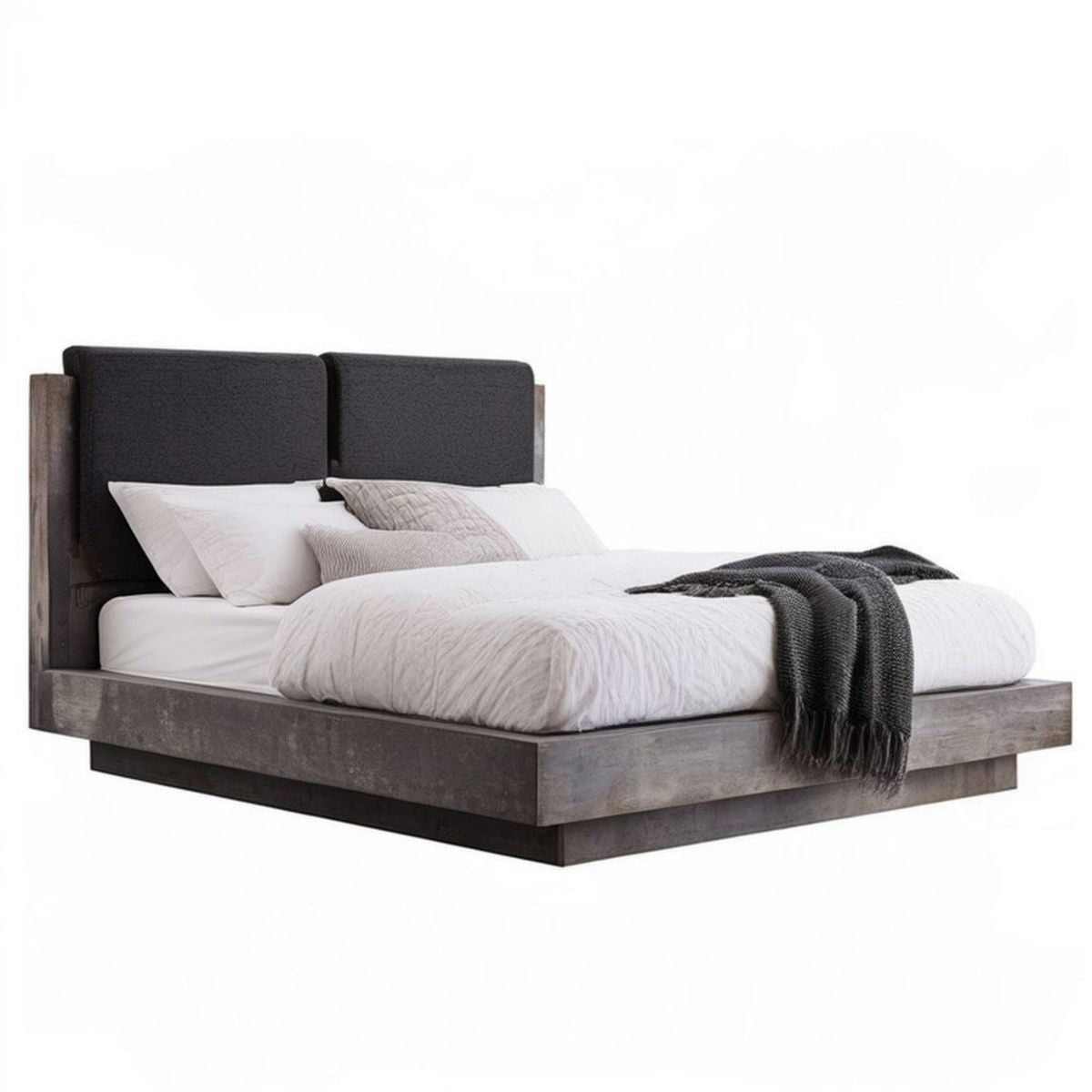 Doppelbett 180 x 200 cm in Dunkelgrau/Anthrazit mit gepolstertem Kopfteil